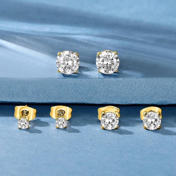 Titanium Stud Earrings Set Hypoallergenic Cubic Zirconia Round Surgical Stainles - Picture 8 of 8